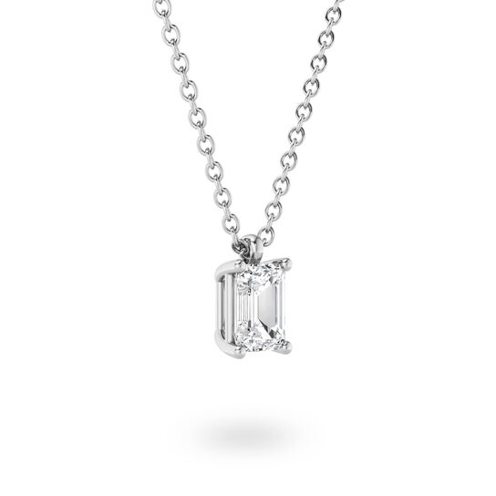Birks Blue Emerald-Cut Diamond Pendant in White Gold with Sapphire Accent image number 1